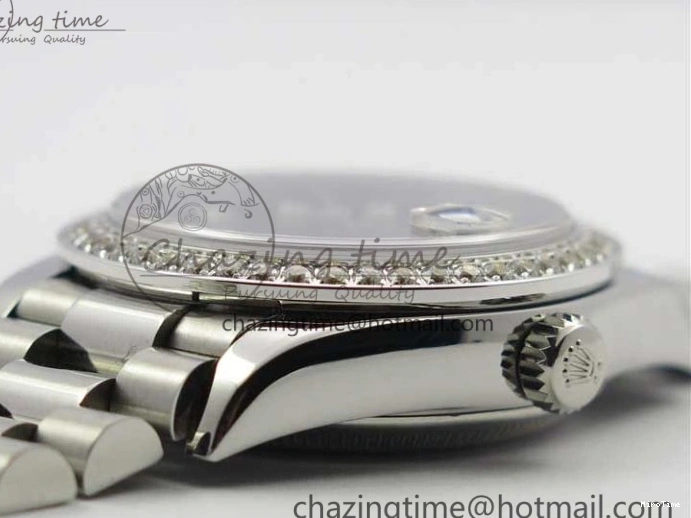 MiroTime 0402 Datejust 31mm 278275 SS Crystal Bezel BP Maker Best Edition Pink Roman Dial Crystal @6 on SS President Bracelet Contemporary 3082